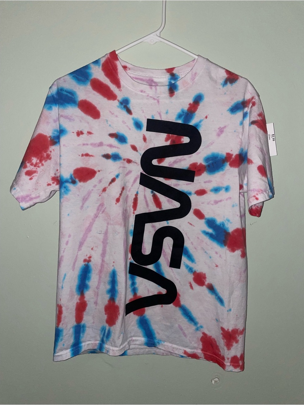 NASA Tie Dye Graphic T-Shirt Red Blue Pink Logo Tee Y2K Size S